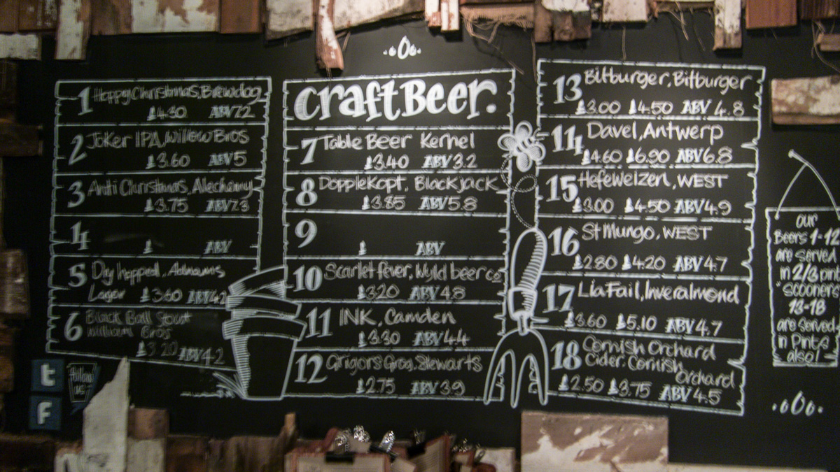 The Potting Shed (interior, beer board) | Edinburgh Pubs